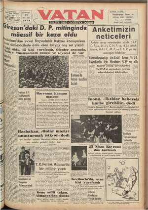 Vatan Gazetesi April 24, 1954 kapağı
