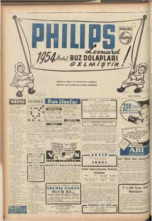    PHILIRG 5 BUZ DOLAPLARI SELMİŞTİR 24 Nisan 1954 Cumartesi ANKARA, MUHTELİF EBAT VE EVSAFTAKİ 9 MODELİ, PHILIPS SATIS...