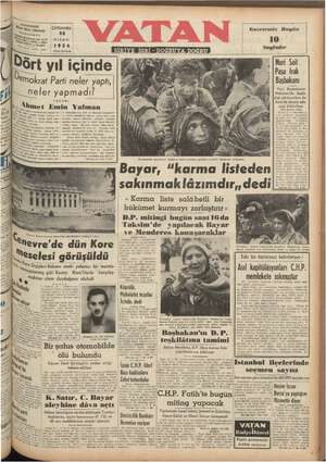 Vatan Gazetesi April 26, 1954 kapağı