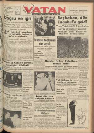 Vatan Gazetesi April 27, 1954 kapağı