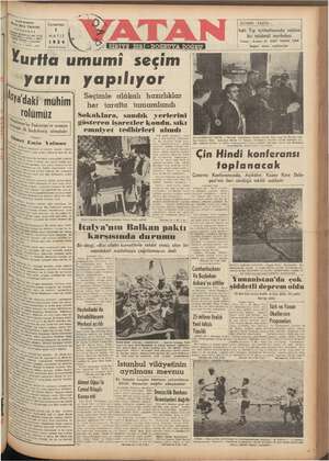 Vatan Gazetesi May 1, 1954 kapağı
