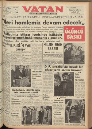 Vatan Gazetesi May 3, 1954 kapağı