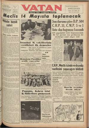 Vatan Gazetesi May 4, 1954 kapağı