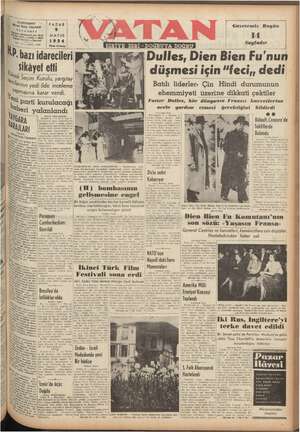 Vatan Gazetesi May 9, 1954 kapağı