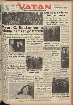 Vatan Gazetesi 13 Mayıs 1954 kapağı