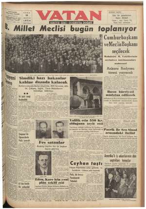 Vatan Gazetesi 14 Mayıs 1954 kapağı