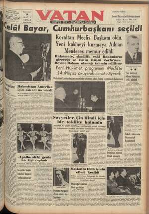 Vatan Gazetesi 15 Mayıs 1954 kapağı