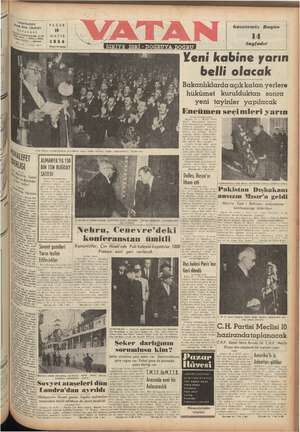 Vatan Gazetesi 16 Mayıs 1954 kapağı