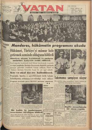 Vatan Gazetesi 25 Mayıs 1954 kapağı
