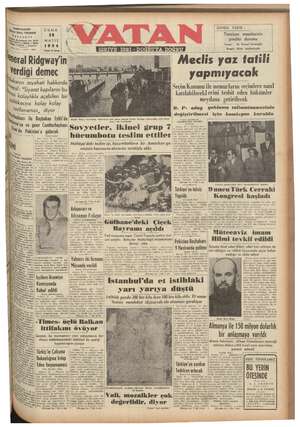 Vatan Gazetesi 28 Mayıs 1954 kapağı