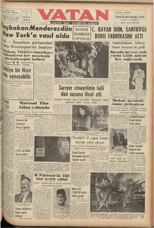 Vatan Gazetesi 1 Haziran 1954 kapağı