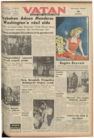 Vatan Gazetesi 2 Haziran 1954 kapağı