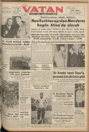Vatan Gazetesi 7 Haziran 1954 kapağı