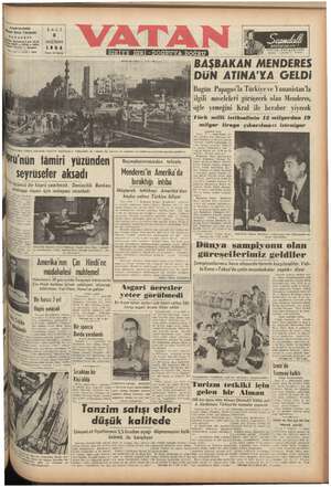 Vatan Gazetesi 8 Haziran 1954 kapağı