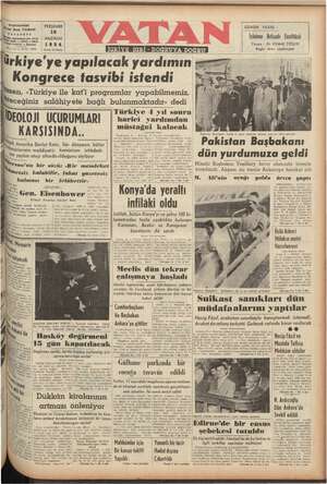 Vatan Gazetesi 10 Haziran 1954 kapağı