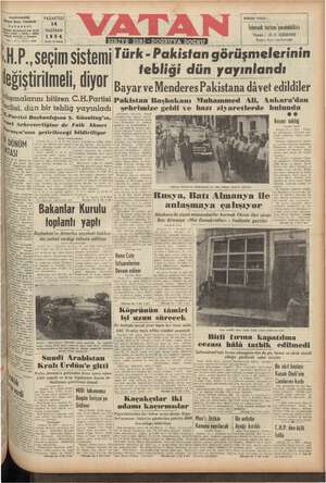Vatan Gazetesi 14 Haziran 1954 kapağı