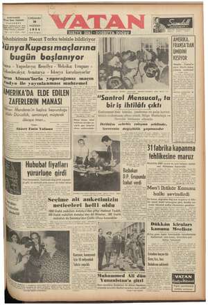 Vatan Gazetesi 16 Haziran 1954 kapağı
