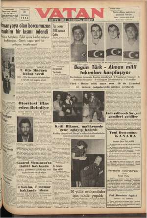 Vatan Gazetesi 17 Haziran 1954 kapağı