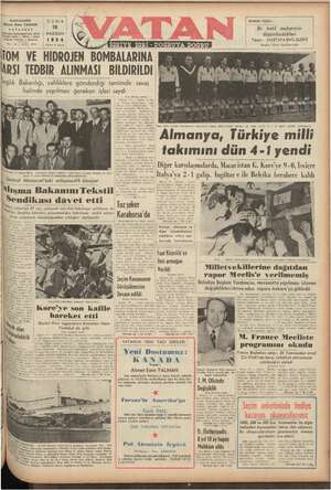 Vatan Gazetesi 18 Haziran 1954 kapağı
