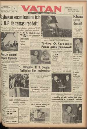 Vatan Gazetesi 19 Haziran 1954 kapağı