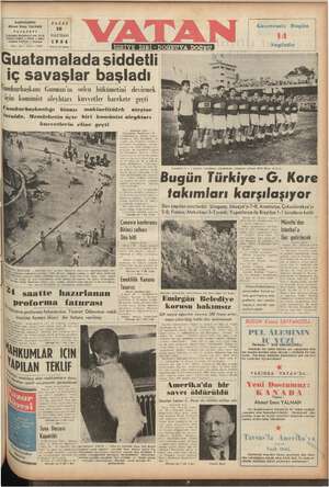 Vatan Gazetesi 20 Haziran 1954 kapağı