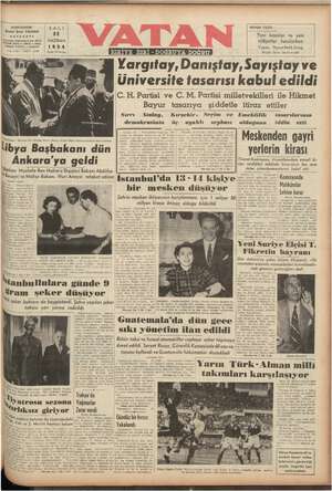 Vatan Gazetesi 22 Haziran 1954 kapağı