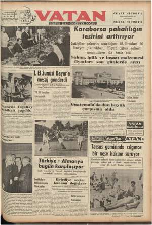 Vatan Gazetesi 23 Haziran 1954 kapağı