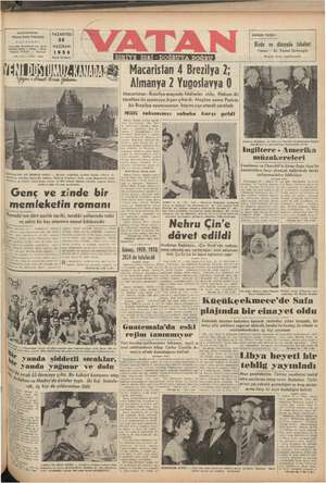 Vatan Gazetesi 28 Haziran 1954 kapağı