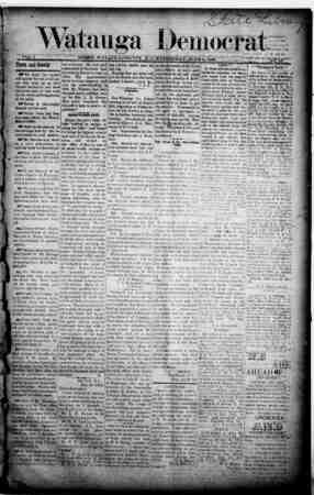 Watauga Democrat Newspaper June 5, 1889 kapağı