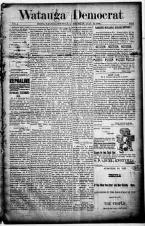 Watauga Democrat Newspaper July 18, 1889 kapağı