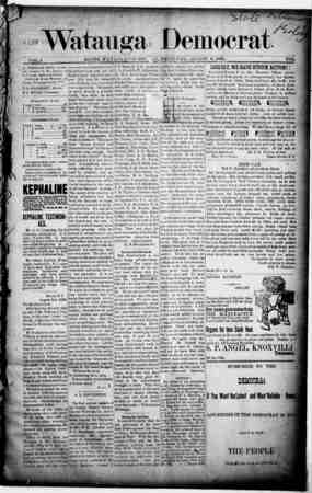 Watauga Democrat Newspaper August 8, 1889 kapağı
