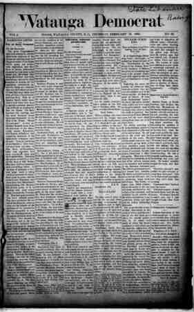 Watauga Democrat Newspaper February 13, 1890 kapağı