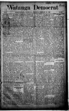Watauga Democrat Newspaper February 20, 1890 kapağı