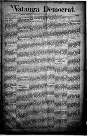 Watauga Democrat Newspaper March 27, 1890 kapağı