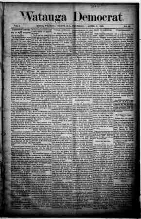 Watauga Democrat Newspaper April 3, 1890 kapağı