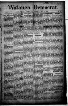 Watauga Democrat Newspaper May 1, 1890 kapağı