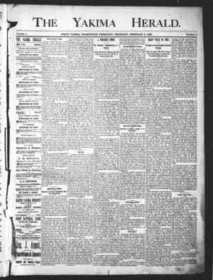 Yakima Herald Newspaper February 7, 1889 kapağı