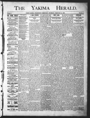 Yakima Herald Gazetesi 21 Şubat 1889 kapağı