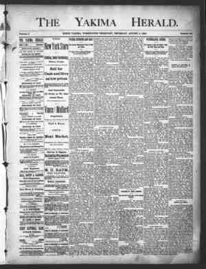Yakima Herald Newspaper August 8, 1889 kapağı