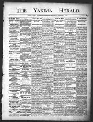 Yakima Herald Newspaper November 7, 1889 kapağı