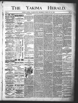 Yakima Herald Newspaper February 20, 1890 kapağı