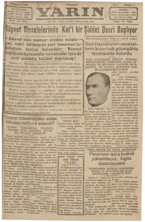 Yarın Gazetesi 9 Aralık 1929 kapağı