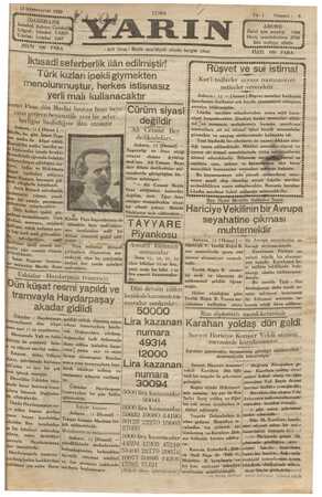 Yarın Gazetesi 13 Aralık 1929 kapağı