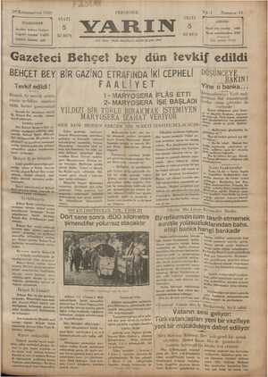 Yarın Gazetesi 26 Aralık 1929 kapağı