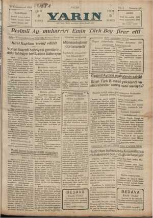 Yarın Gazetesi 29 Aralık 1929 kapağı