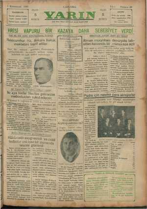 Yarın Gazetesi 8 Ocak 1930 kapağı