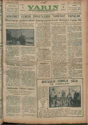 Yarın Gazetesi 19 Ocak 1930 kapağı
