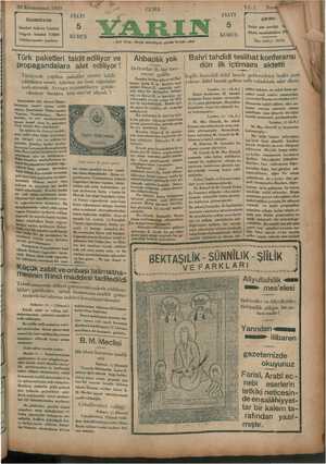 Yarın Gazetesi 24 Ocak 1930 kapağı