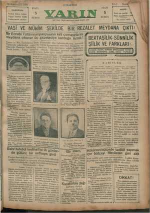 Yarın Gazetesi 25 Ocak 1930 kapağı
