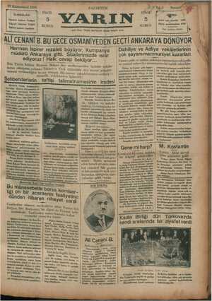 Yarın Gazetesi 27 Ocak 1930 kapağı